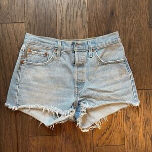 Levi's 501 Light Blue Frayed Jean Shorts